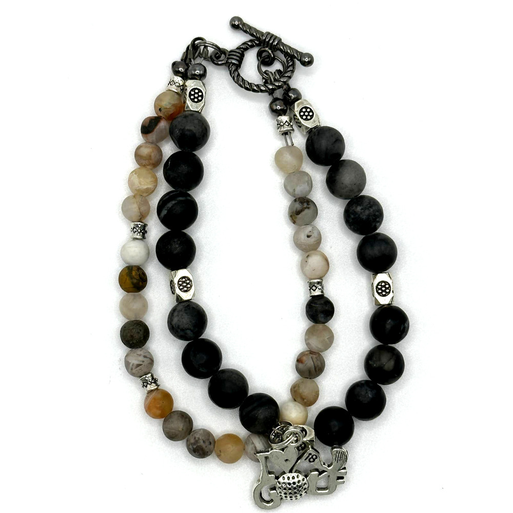 2 strand beaded bracelet with I LOVE GOLF charm